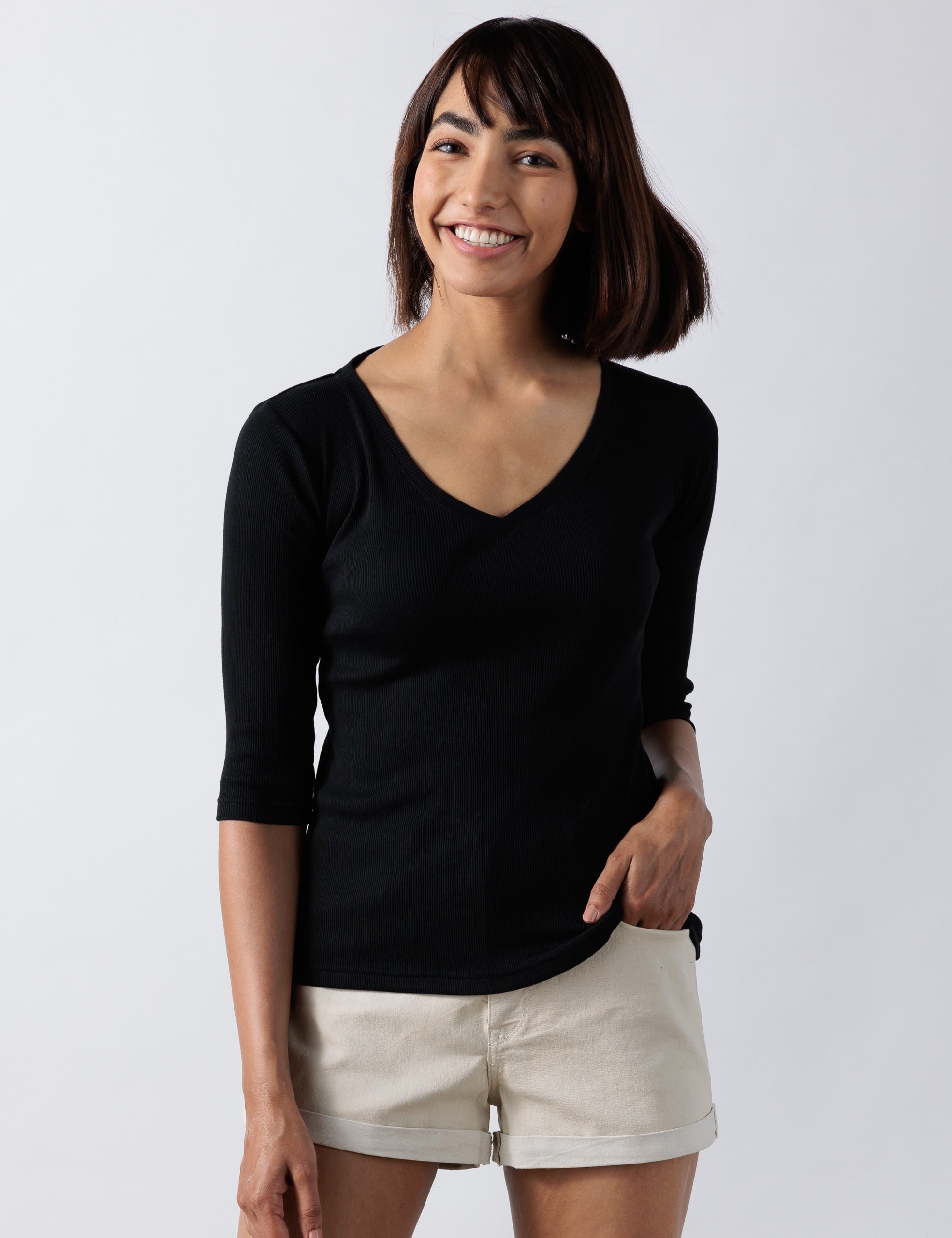 V Neck Rib Top - Bhoomi